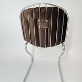 Vintage Metal Dining Chairs Brown Velvet Cushions, Italy, 1970s, Set of 3