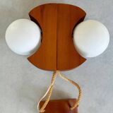Scandinavian design chandelier pendant, rope, opaline and pine, from the 1980s