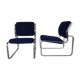 Paire de fauteuils vintage chrome et microfibre bleue circa 70