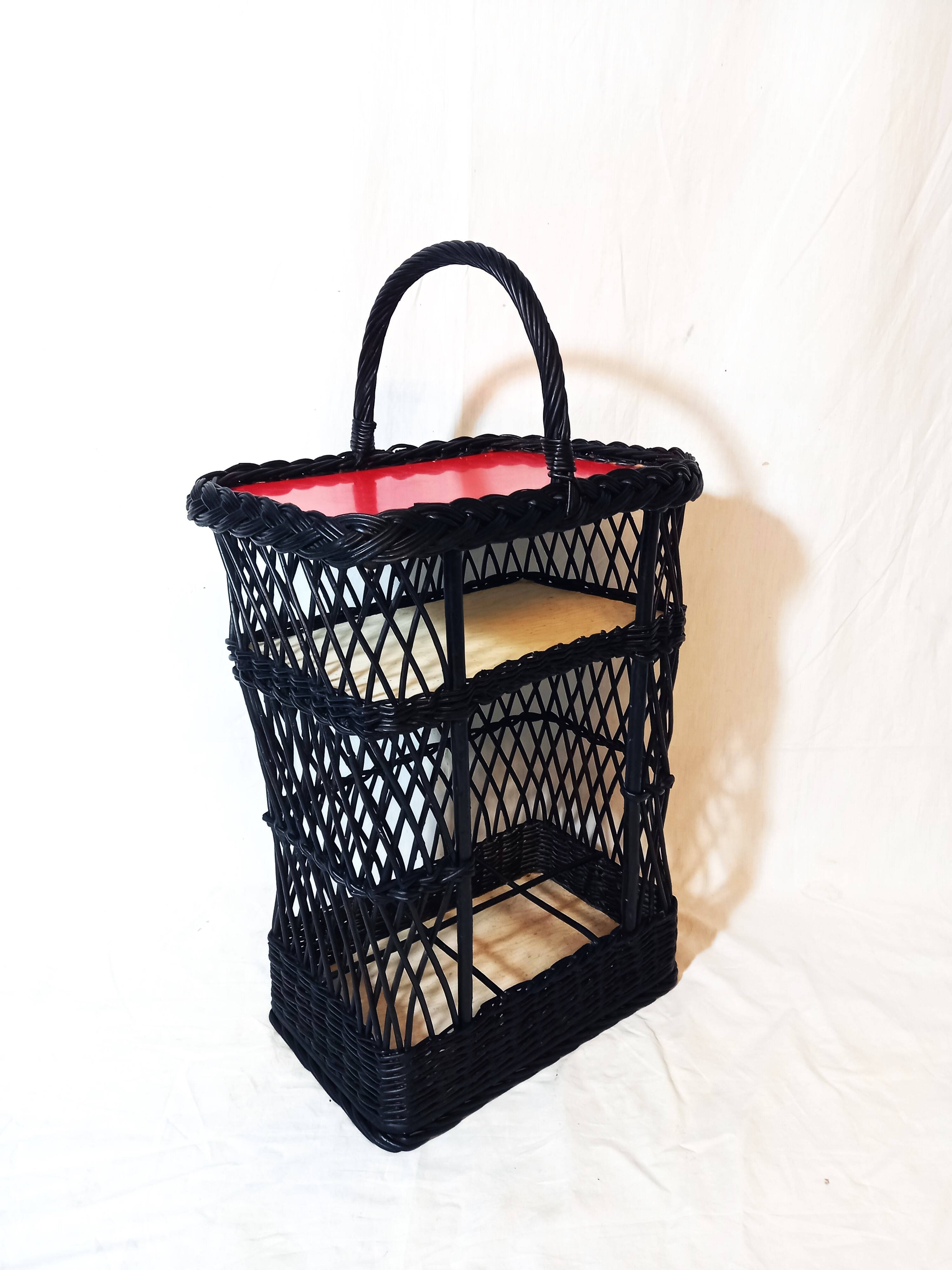 Mini bar or portable bottle holder in black rattan