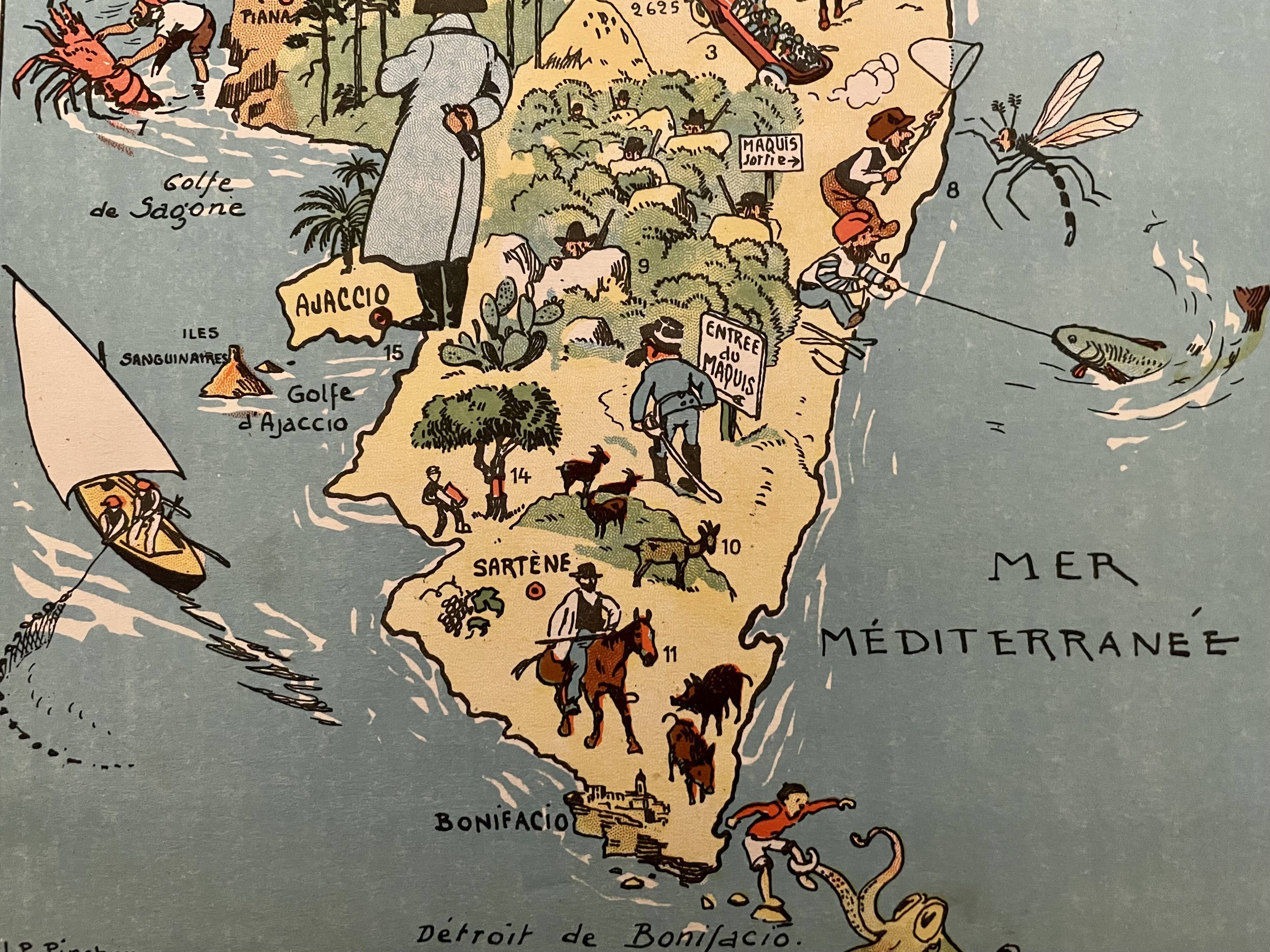 Old illustrated map of Corsica 1932 - JP Pinchon