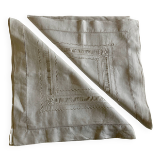 Pair of 19th century trousseau pillowcases in intricate linen thread