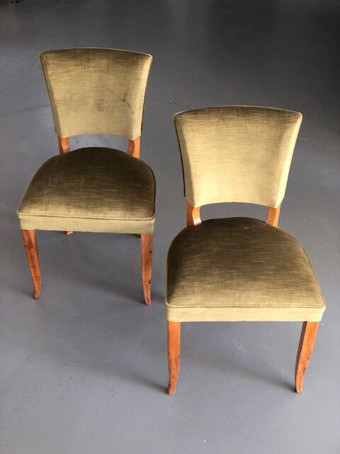 Chaises années 50 en velours vert bronze