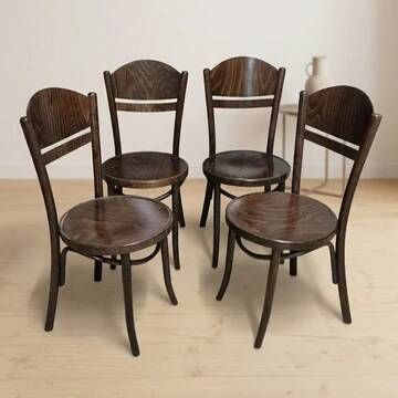 Set of 4 ton wooden dining chairs, 20th century, czechoslovak, 90 × 46 cm