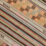 2x9 Green & Orange Striped Kilim Runner Rug, 74x276Cm