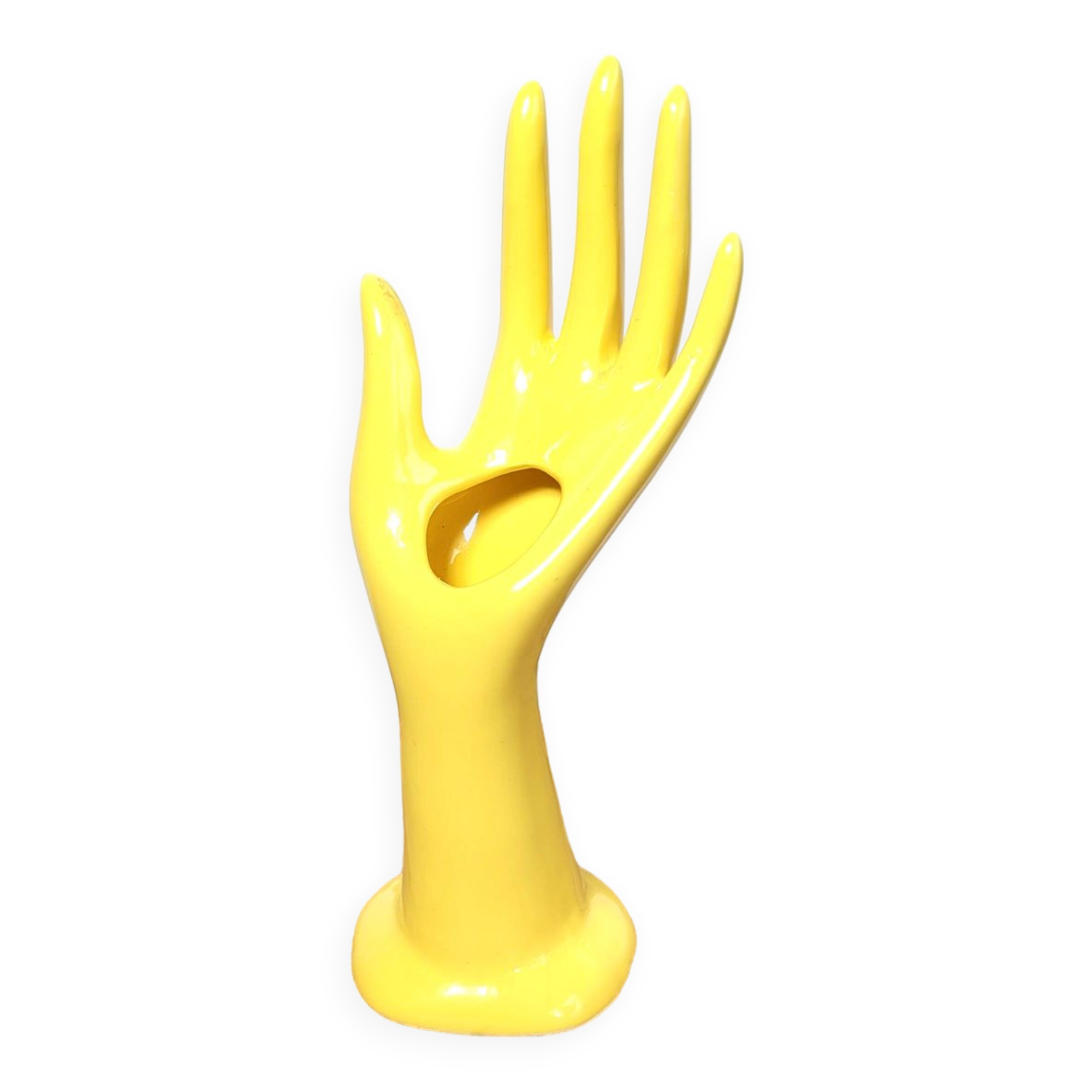 Hand wears ring and yellow soliflore
