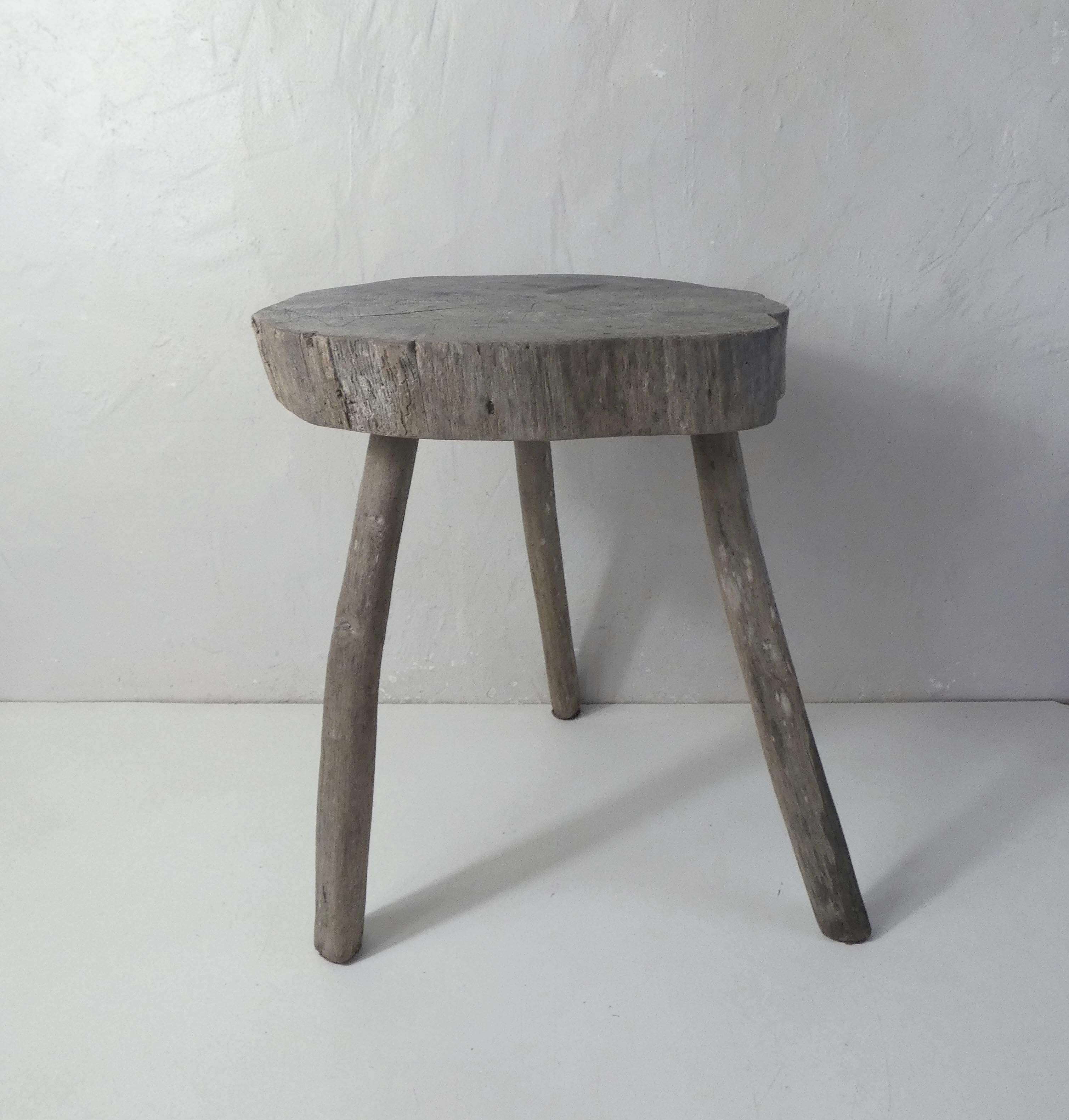 Old brutalist solid wood stool