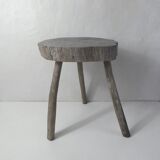 Old brutalist solid wood stool