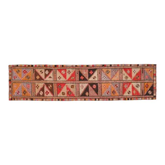 1970s Vintage Turkish Handmade Wool & Cotton Orange Runner Rug 82x340