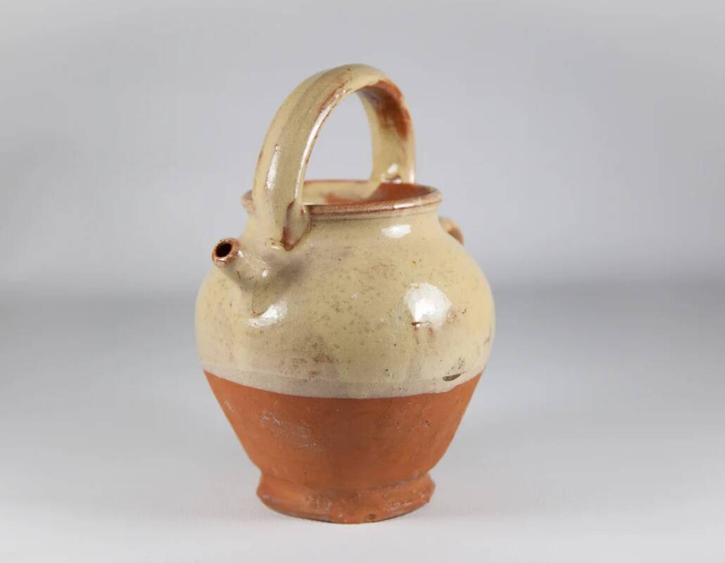 Vintage pottery, half-glazed terracotta water pot, jug, kitchen, decoration, pottery