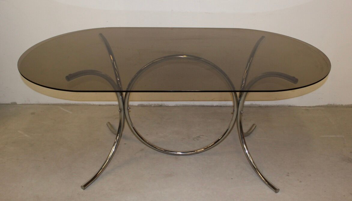 Smoked glass and chrome table circa 1970