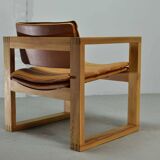 Ate van Apeldoorn Dutch Design Cognac Leather Cubic Pinewood Side Chair 70s