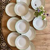 Set of 12 white, mint and gold soup plates, Mosèle de Luné model