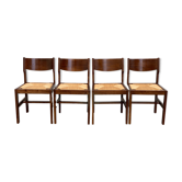 Chaises paillées en orme massif vintage 1960