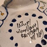 Earthenware tripod vase of Nevers floral decoration