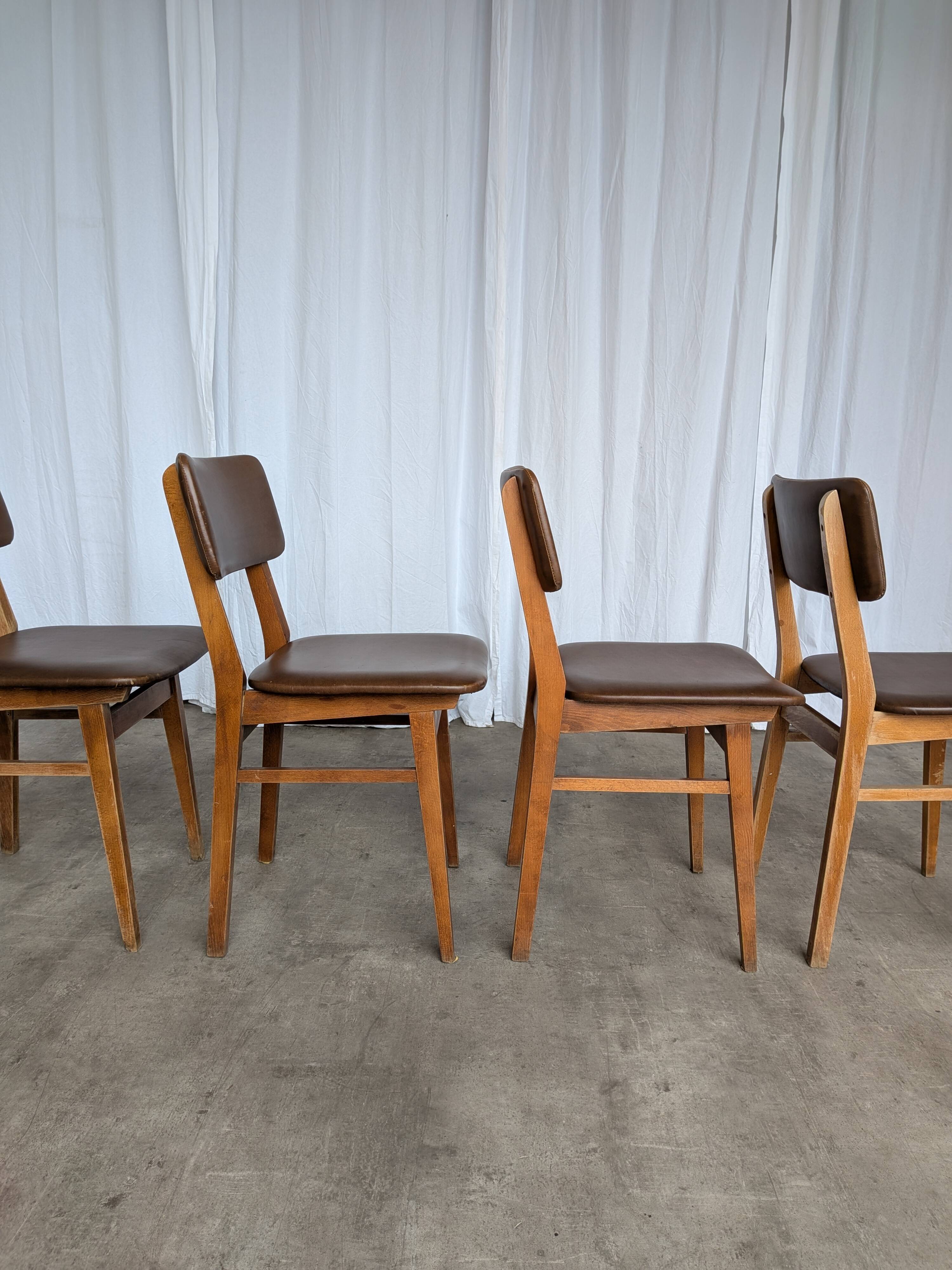 Vintage stol kamnik dining chairs (set of 4): mid-century leather seat