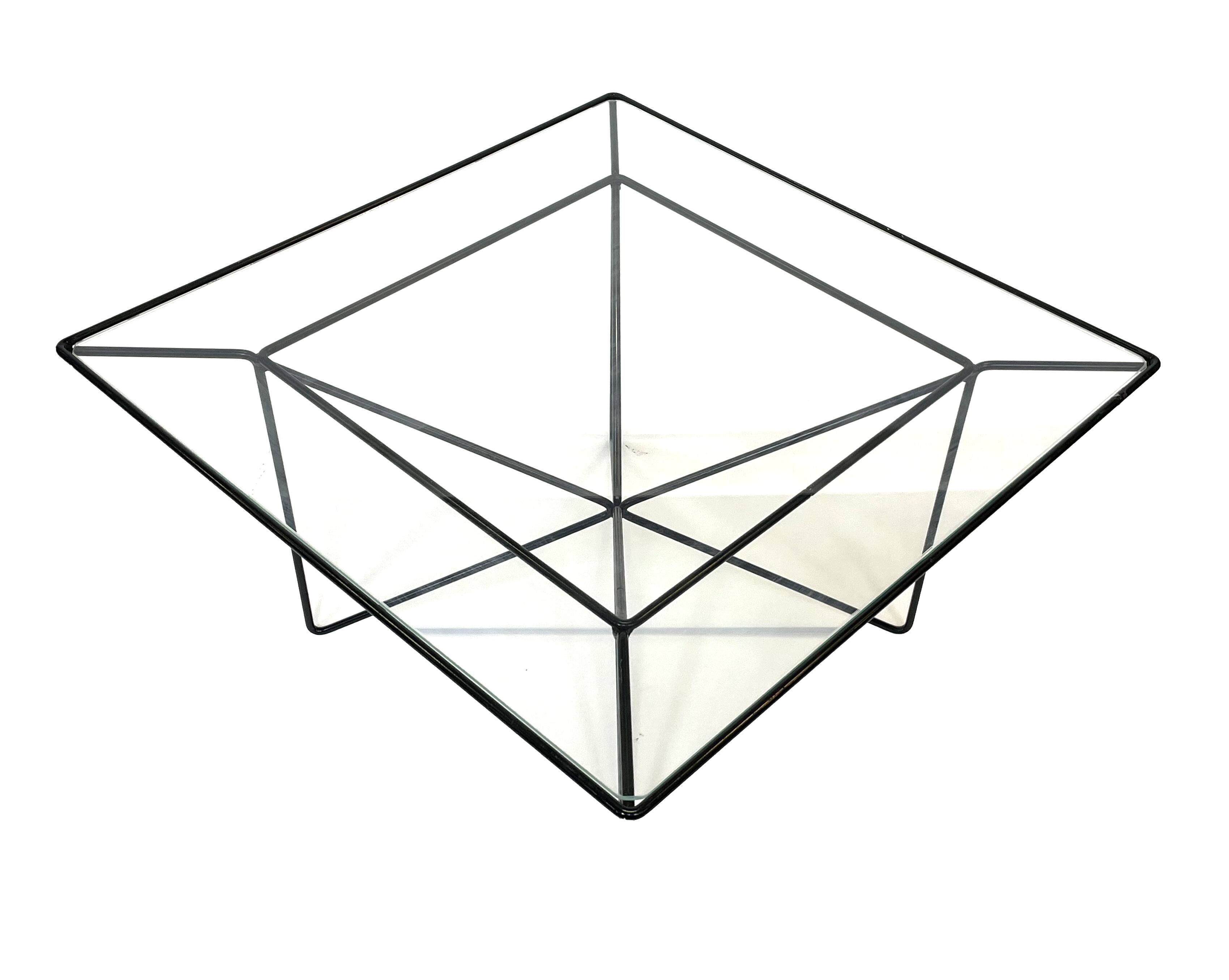 Vintage coffee table in steel and wire and glass  1970