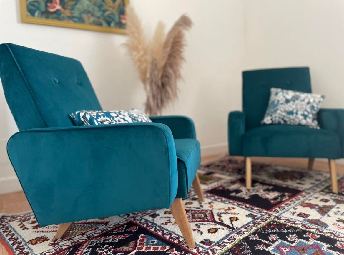 Duo of armchair back-of-year 50/60, restored