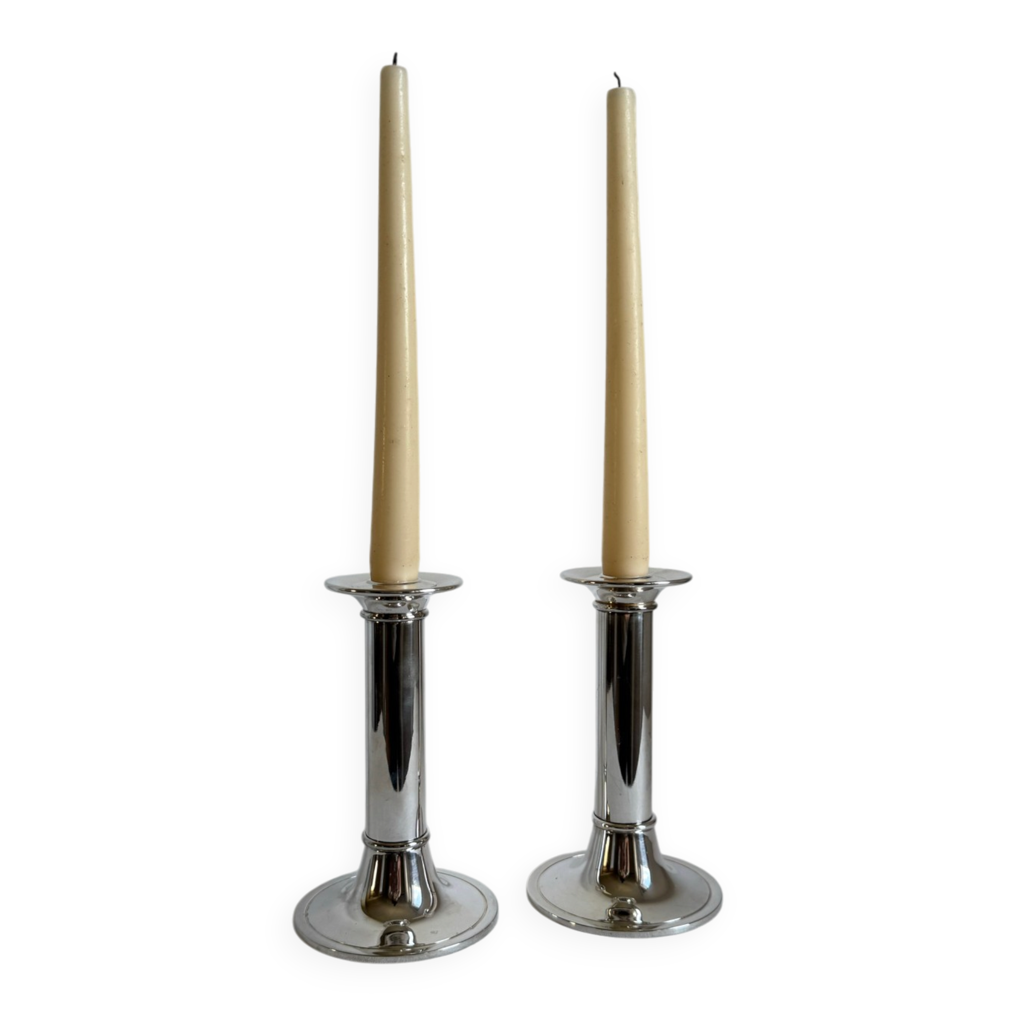 2 Elegant Vintage Mid Century Modern Silver Plated Candlestick Holders