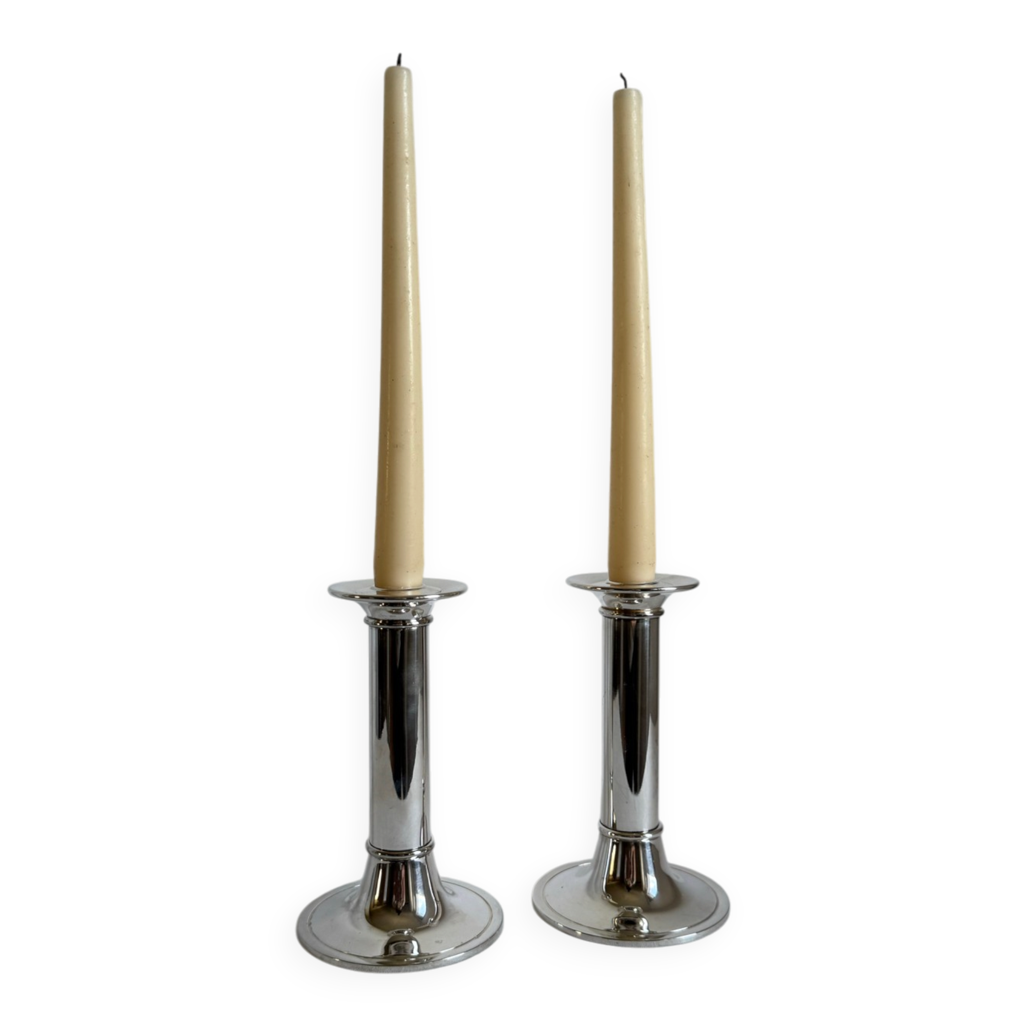 2 porte-bougies en argent vintage élégant de style mid-century moderne
