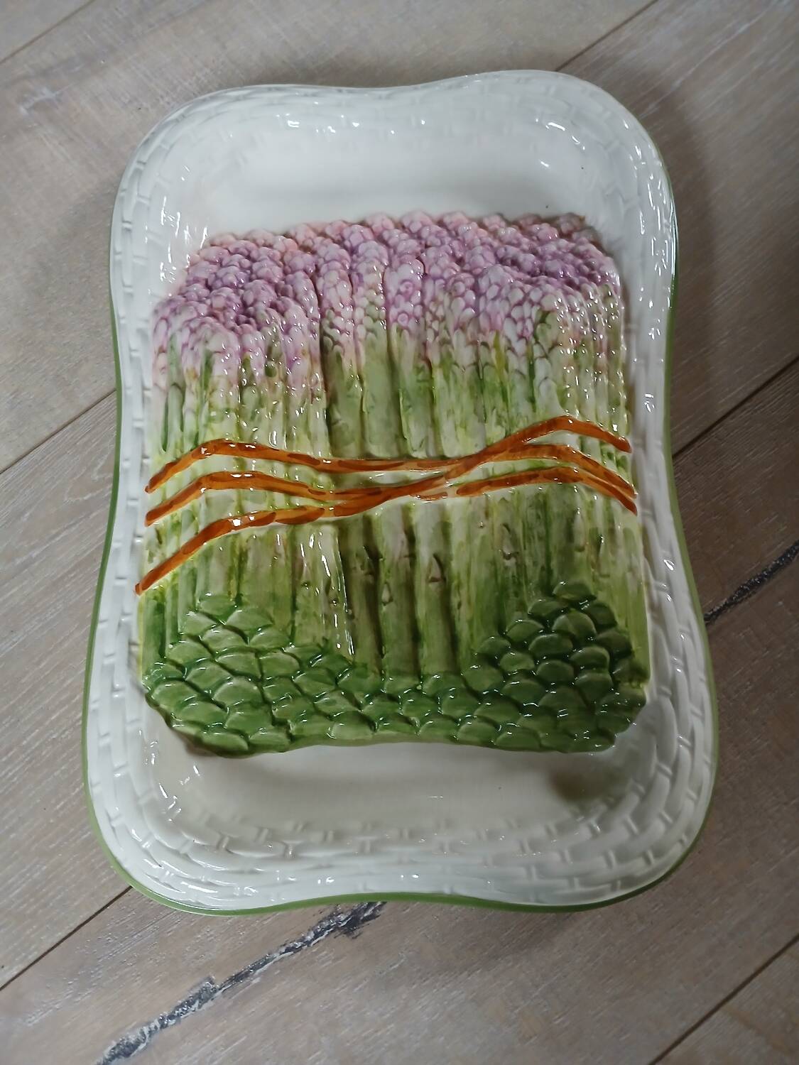 Large antique Barbotine/asparagus platter