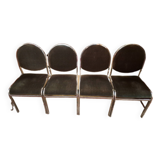 Set of 4 chrome and velvet chairs