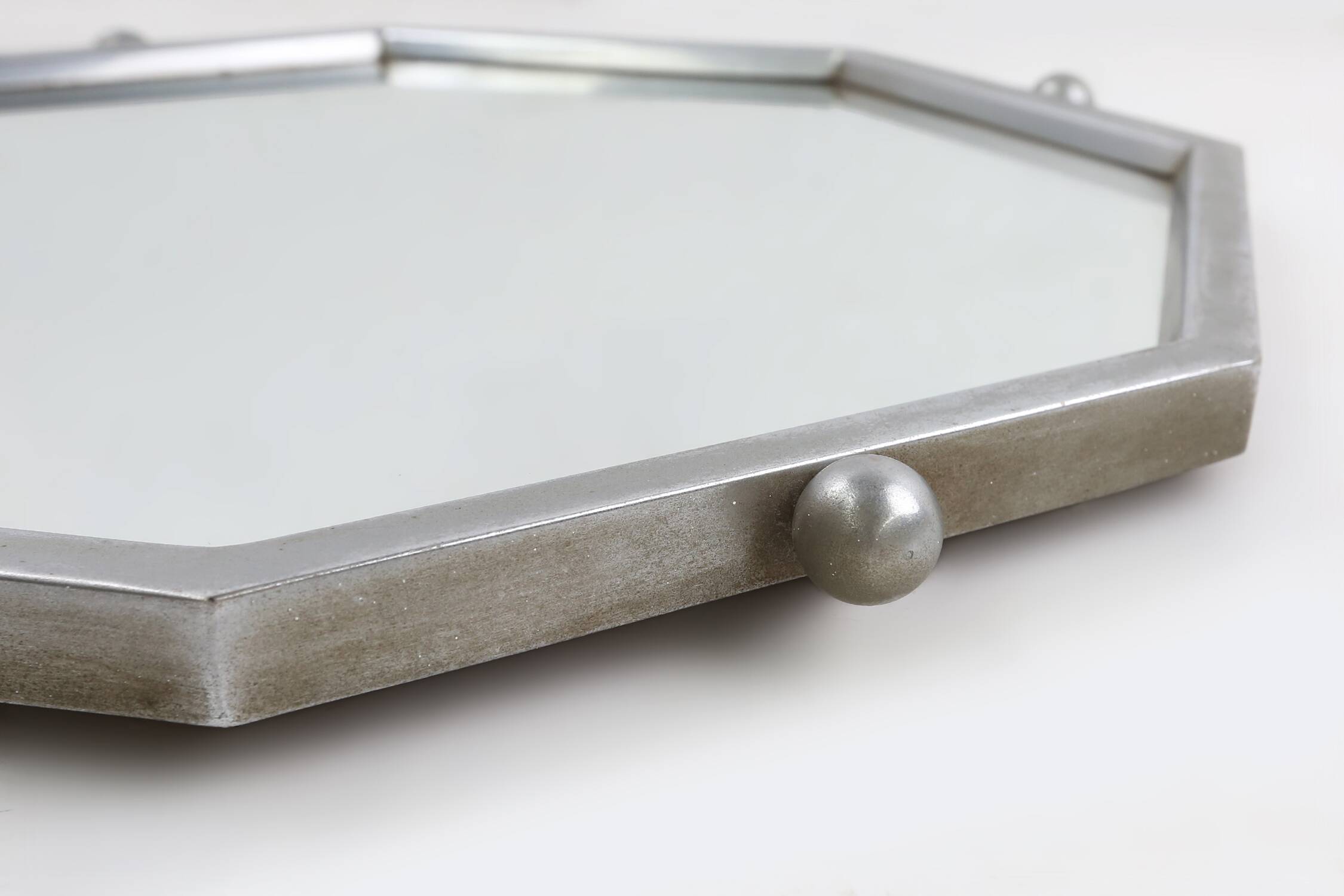 Art Deco octangular mirror in nickeled copper, France ca. 1920