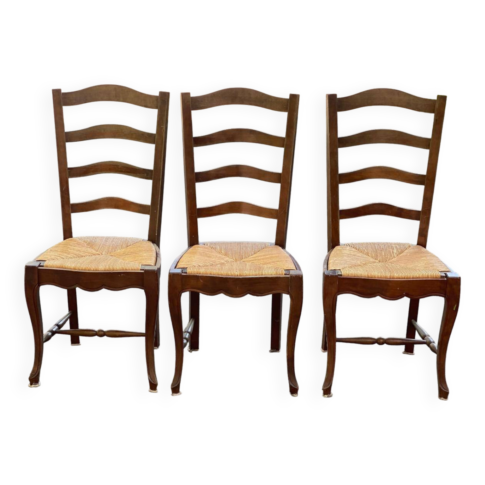 3 solid wood straw chairs, farmhouse style