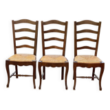 3 chaises bois massif paillées type ferme