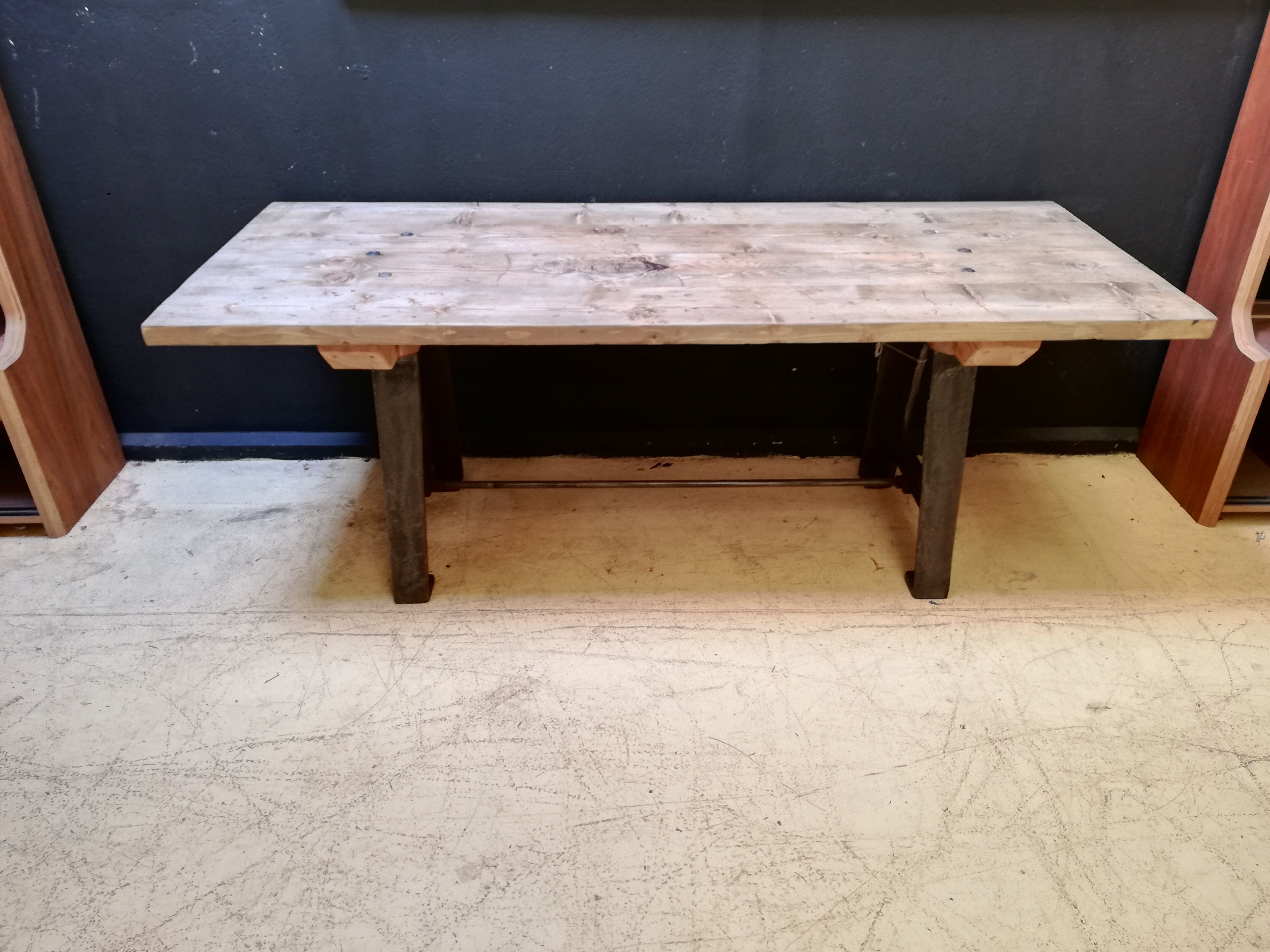 Table in wood and cast iron, industrial style, vintage