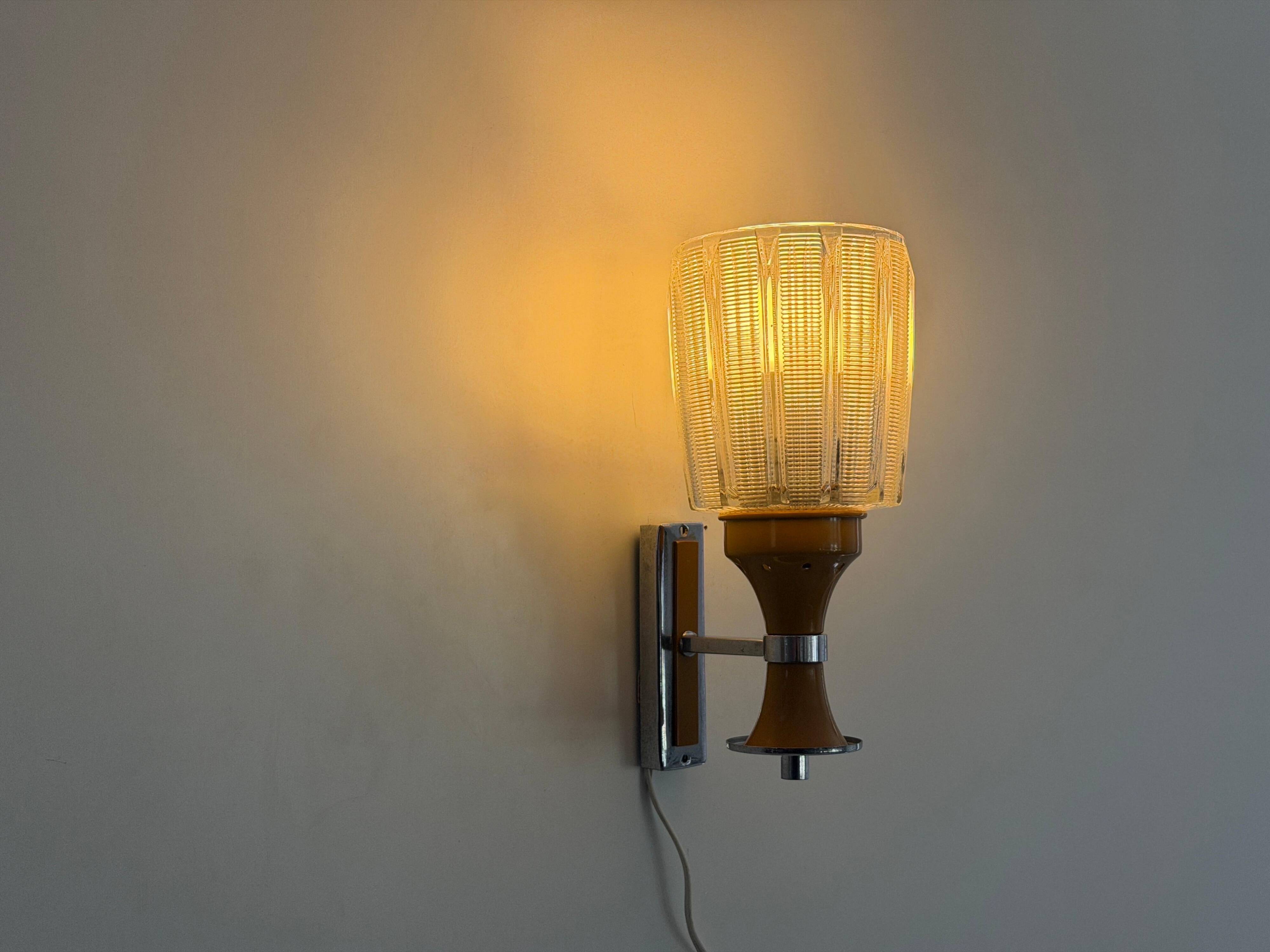 Mid-century glass and brown metal wall light, 1960, Italy