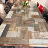 Magnificent wooden table with a glass top.