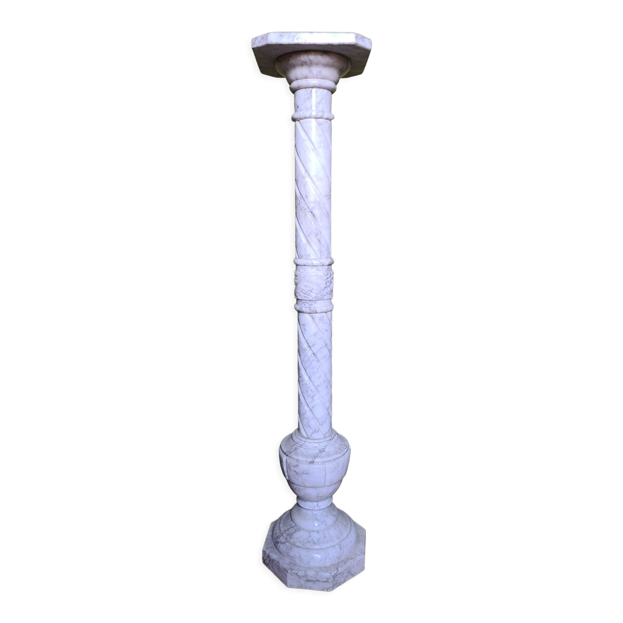 Octagonal column in white marble h95cm l+l20cm