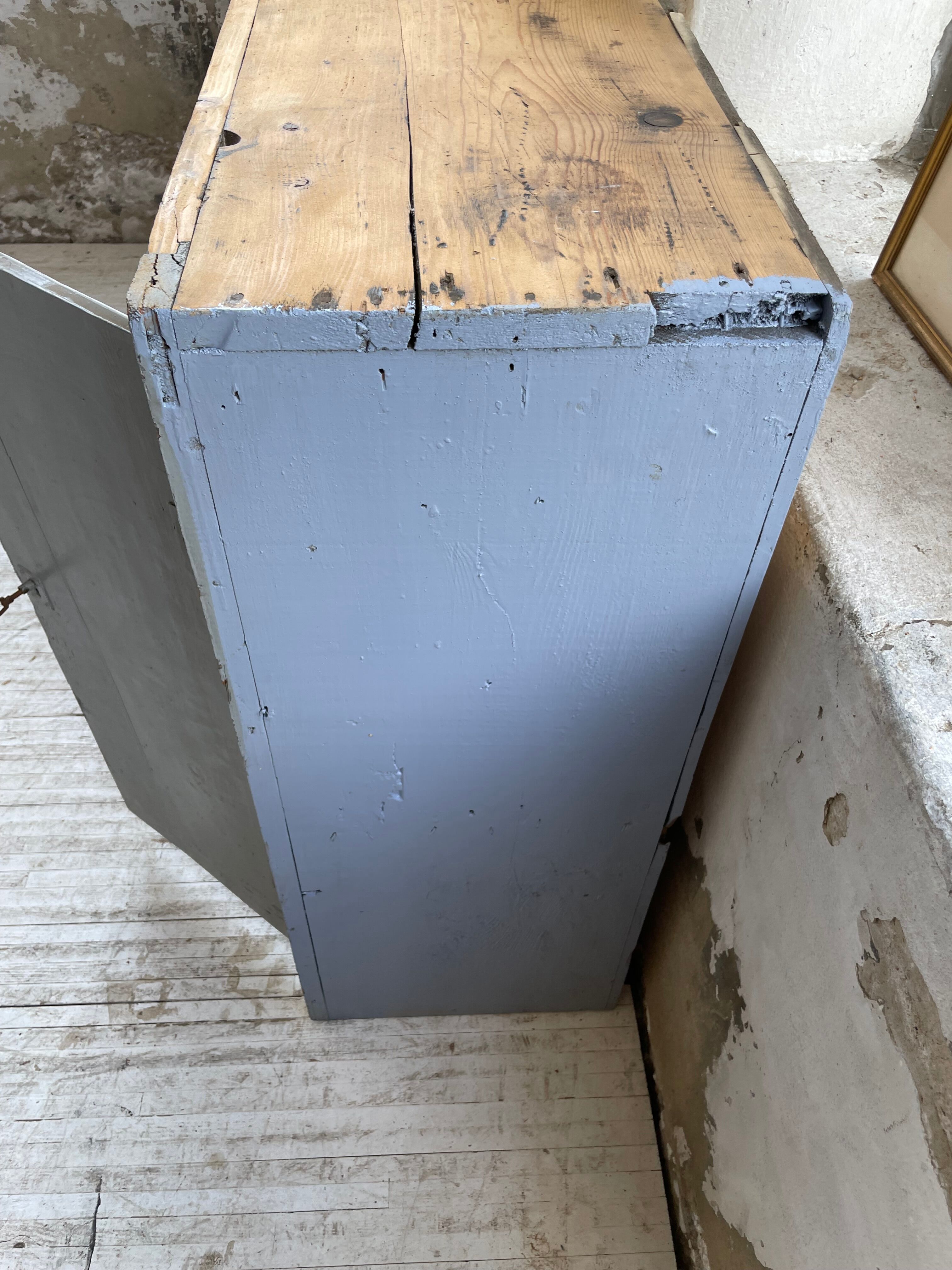 Factory blue patinated workshop furniture