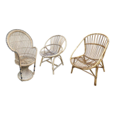 Set of 3 vintage rattan armchairs