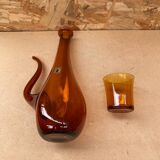 Old gat carafe service + 5 glasses molded orange glass 1970 vintage