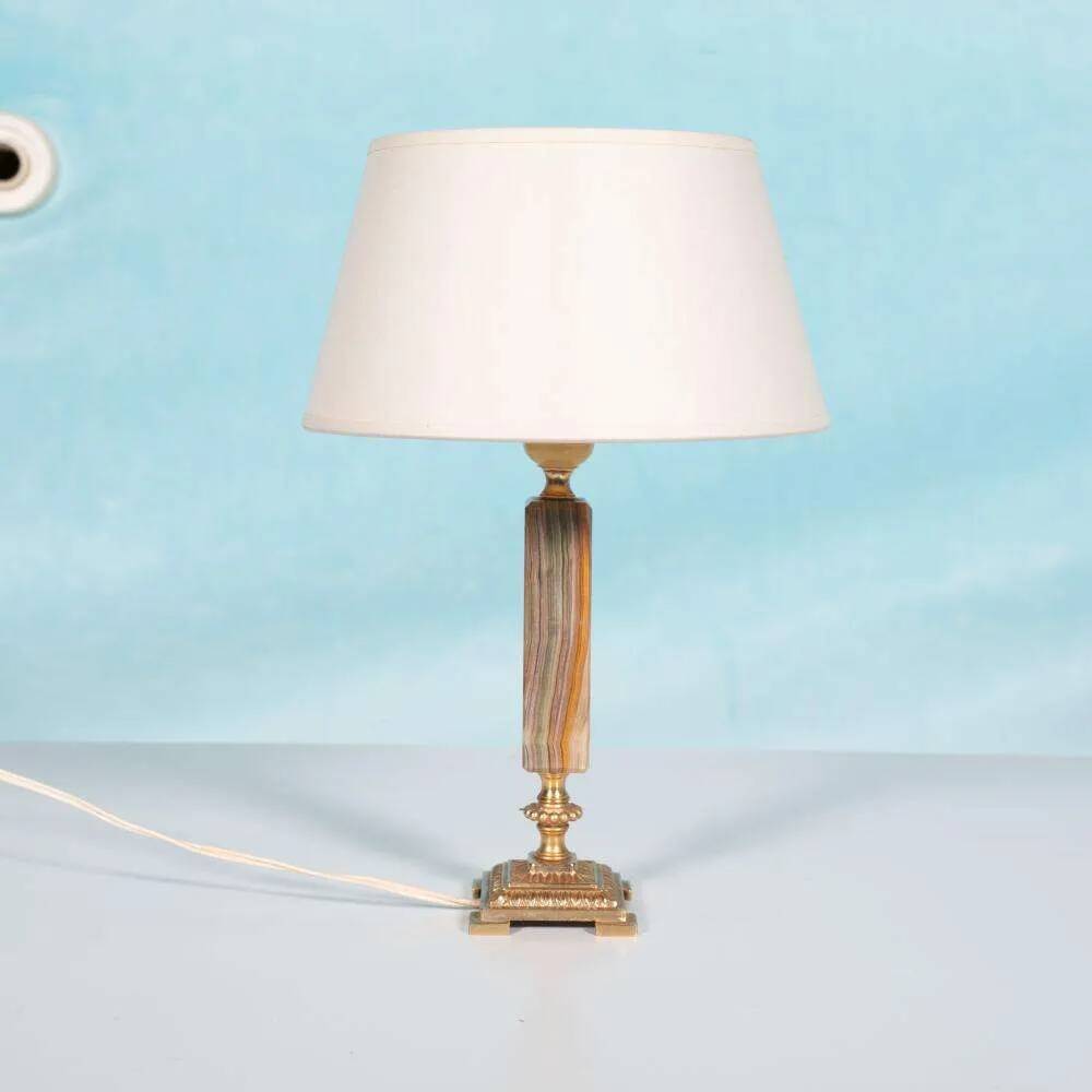 Vintage bedside lamp from the sixties, brass and natural stone Boho.