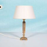 Vintage bedside lamp from the sixties, brass and natural stone Boho.