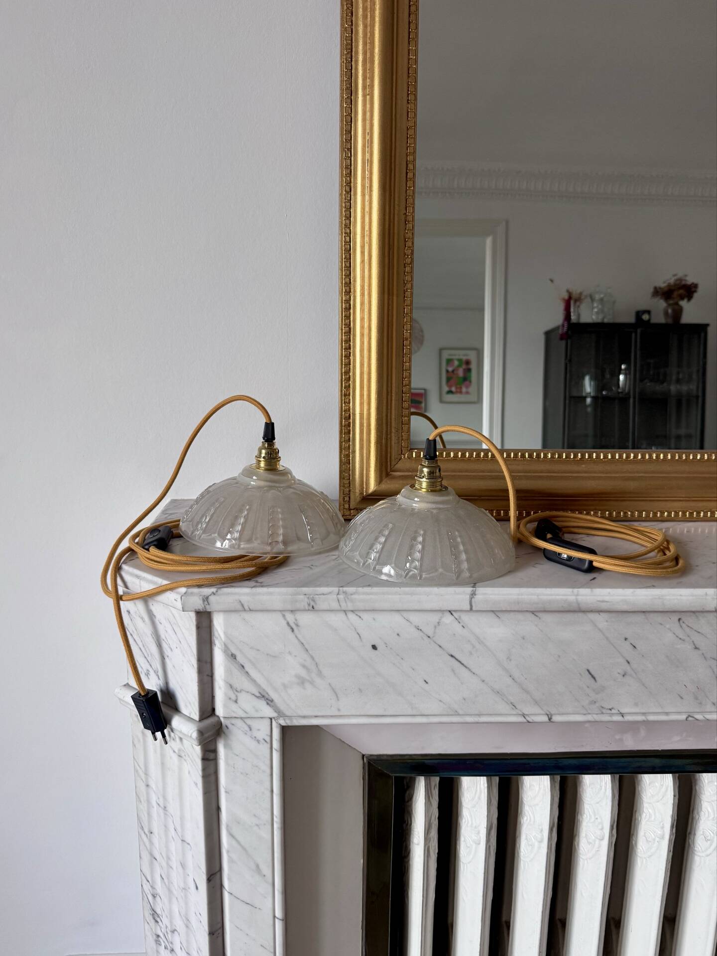 Pair of moulded glass light fixtures