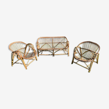 Ball rattan lounge consisting of a sofa and 2 armchairs
