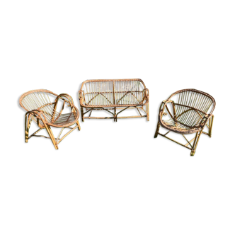 Ball rattan lounge consisting of a sofa and 2 armchairs
