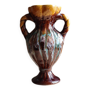 Vase amphore en céramique flammée à anses torsadées