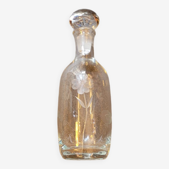 Old carafe thick engraved glass