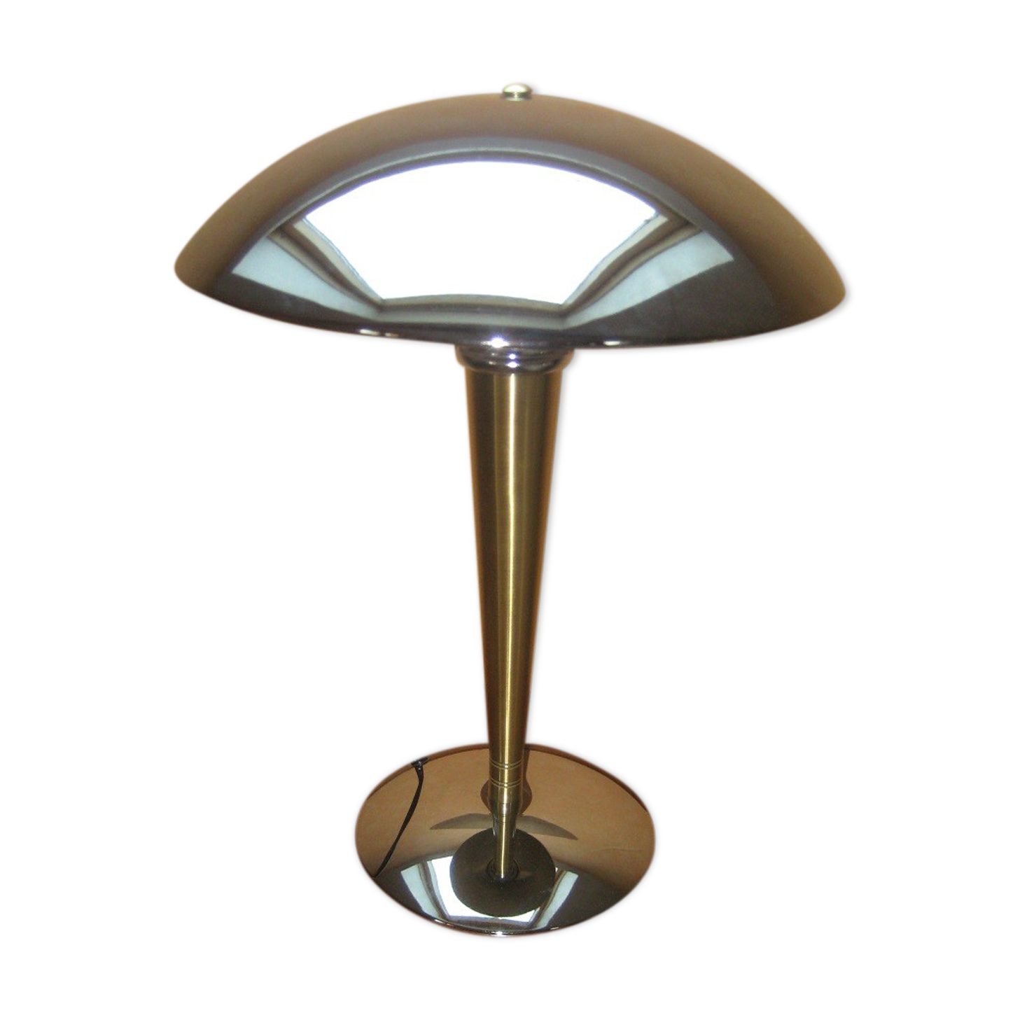 Antique mushroom lamp, chrome-plated steel and polished brass