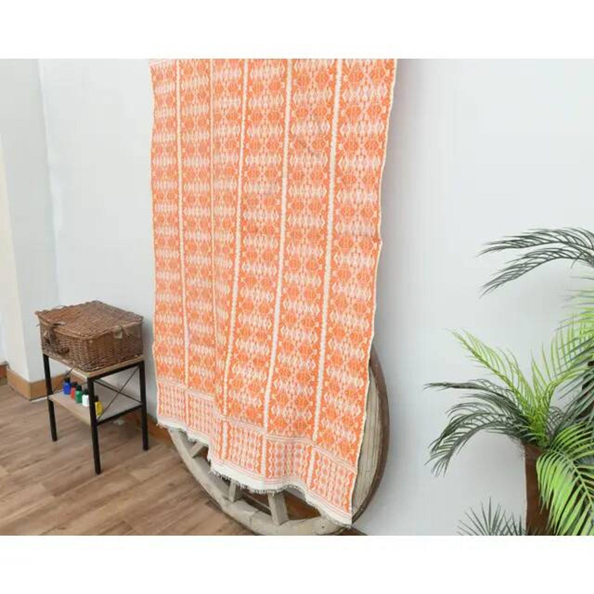 1970s Vintage Turkish Handmade Wool Cotton Orange Kilim Rug 112x180