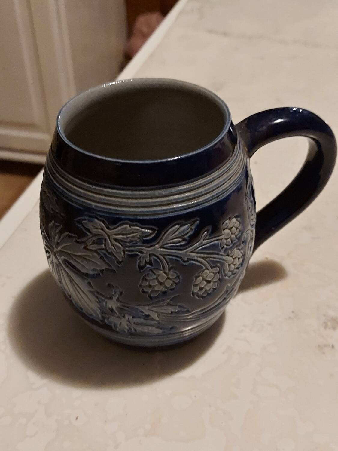 Vintage mug or tankard in Alsace blue enamel, numbered and signed Betschdorf