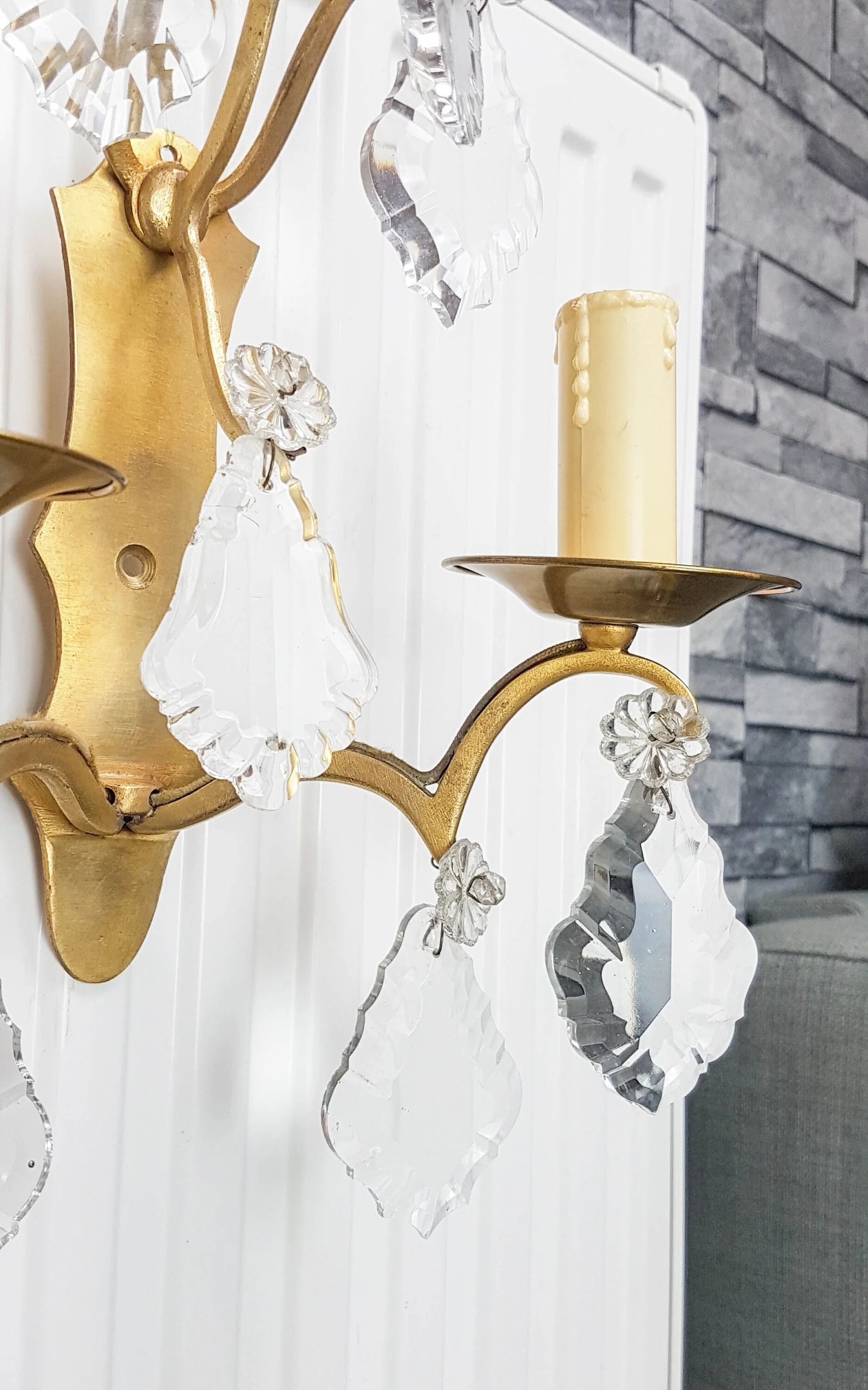 Pair of wall sconces in bronze and crystal – Empire Style – MG