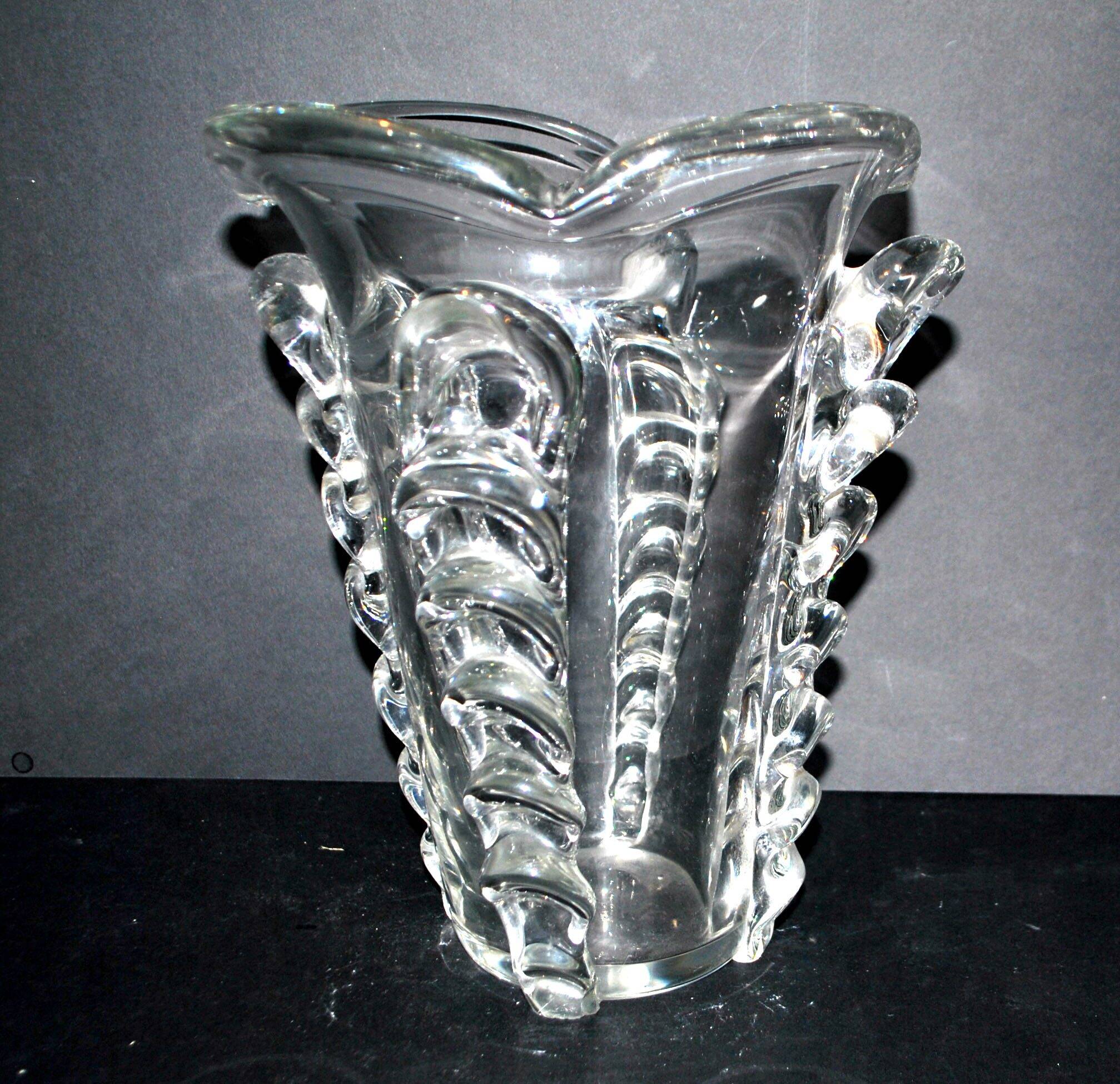 Vintage Vallerysthal blown crystal vase H26.5cm