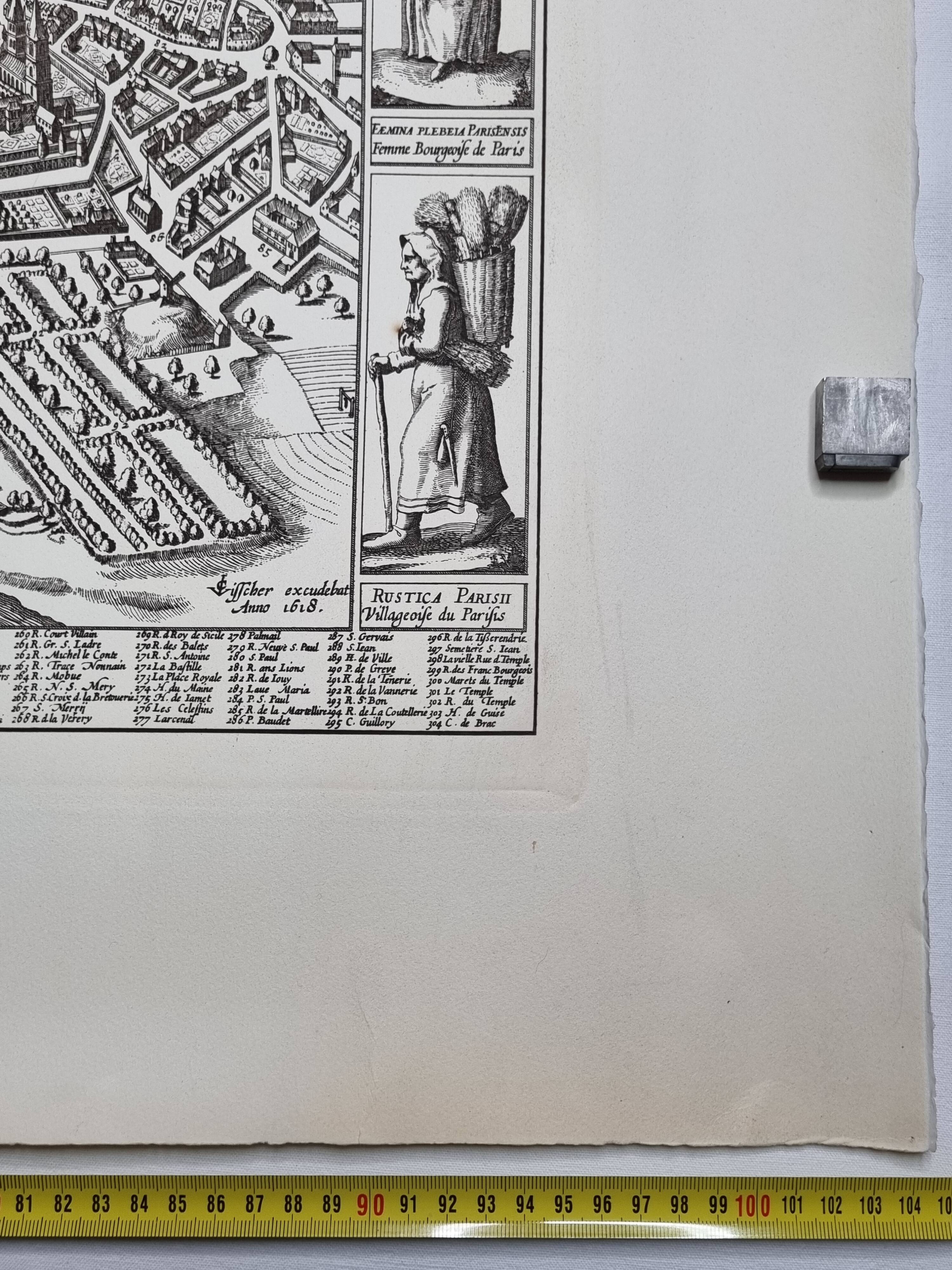 Vintage reproduction, Lutetia Parisiorum Urbis, 1618, after Sebastian Munster, 105 x 73 cm