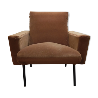 Fauteuil vintage velours vieux rose